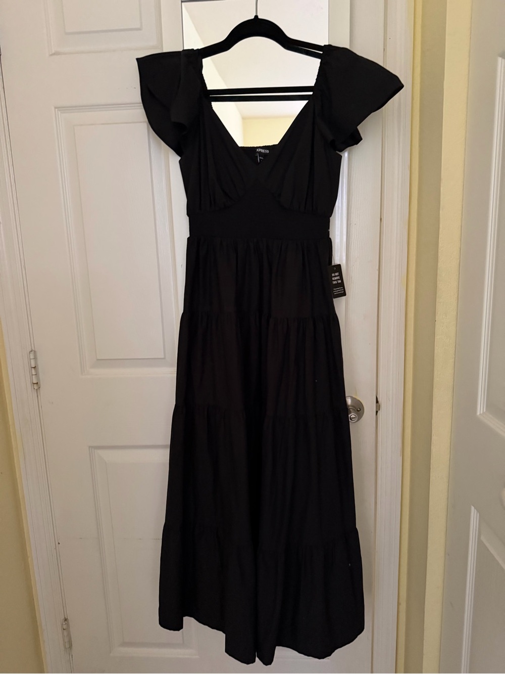 Express Black Flutter-Sleeve Tiered Maxi Dress